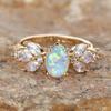 Exquisite Gold Color Cubic Zirconia Leaf Oval Fire Opal Ring for Women Charm Anniversary Birthday Jewelry Accessories