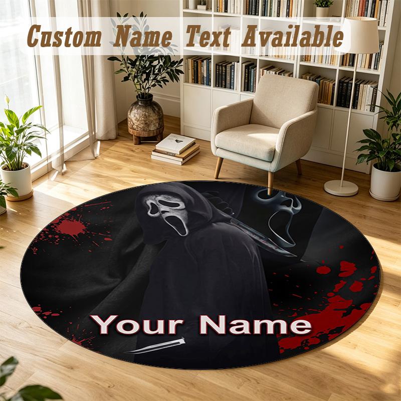 Scream Ghostface Personalized Round Rug Support Custom Name, Soft Home Decor Mat