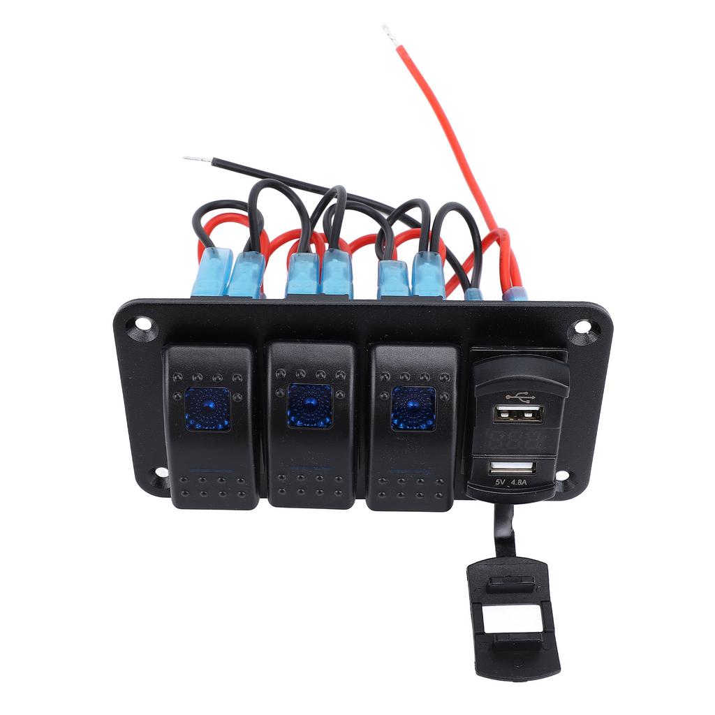 12 В 24 В 3-клавишный клавишный переключатель, алюминиевая панель с вольтметром, два порта USB, быстрая зарядка, многофункциональная