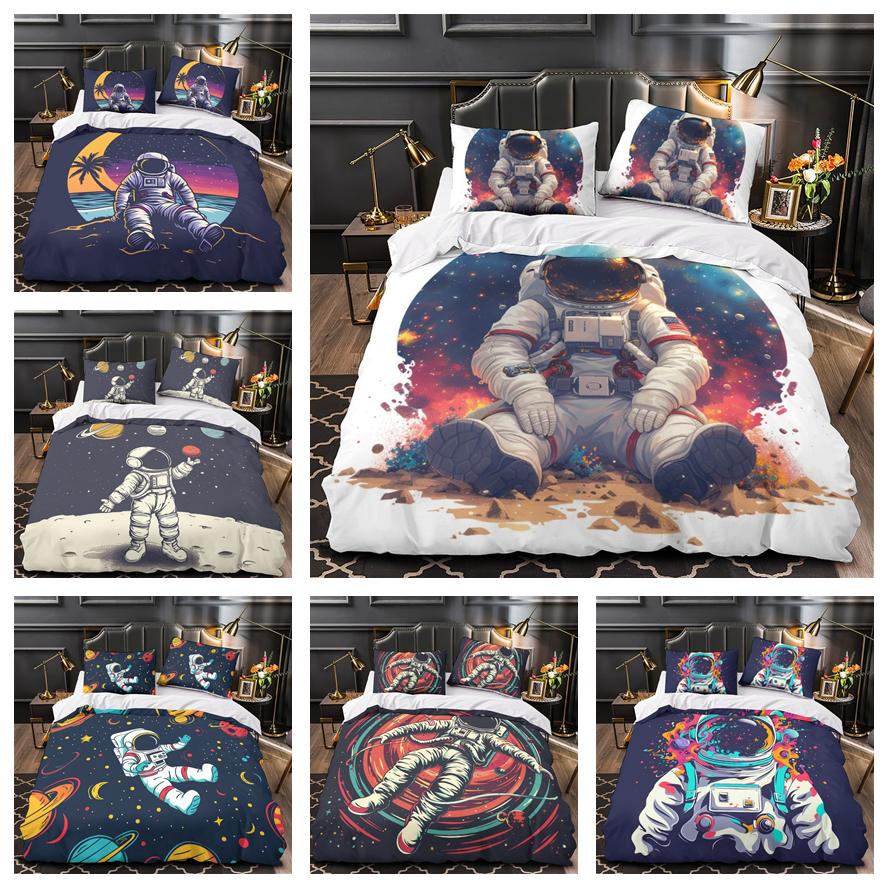 Комплект постельного белья 3D космонавт, для мальчиков-подростков, мужской пуховый пододеяльник, наволочка 2/3 шт., чехол на космическую тему, подарок на день рождения