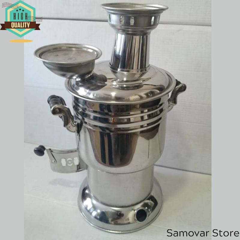 Самовар из нержавеющей стали, хромированный чайник, 4 литра, чайные сервизы, самовар, дровяная печь, посуда для кемпинга, пикника