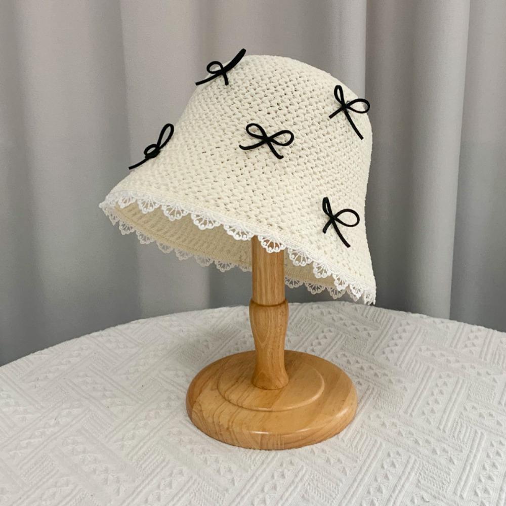 Lace Bow Straw Hat Sun Protection Women's Sun Hat Fashion Sunscreen Fisherman Hat Women