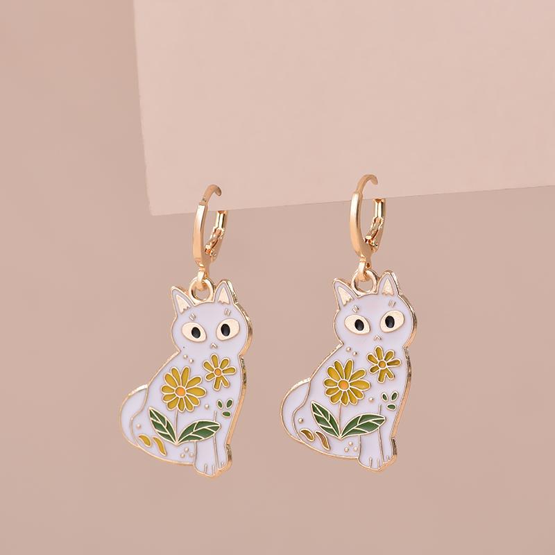 Colorful Aesthetic Animal Cat Rabbit Koi Dragon Earrings For Women Girls Enameled Delicate Gold Color Hoop Earrings Zircon Gift