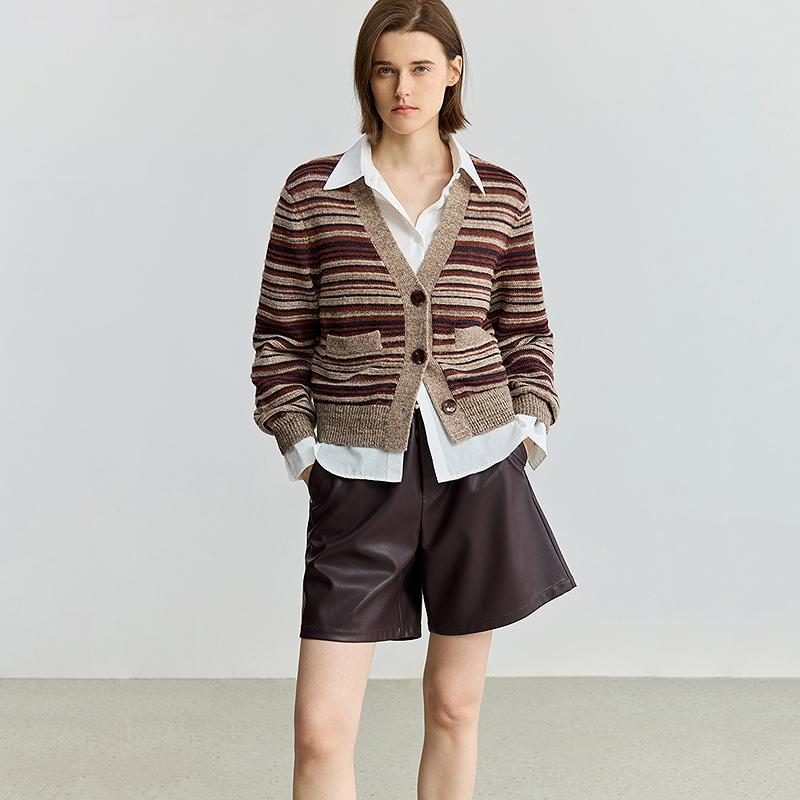 LILY loose contrasting striped knitted cardigan