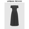 UR 2025 Осень Женское платье с открытыми плечами, плиссированное, А-силуэта