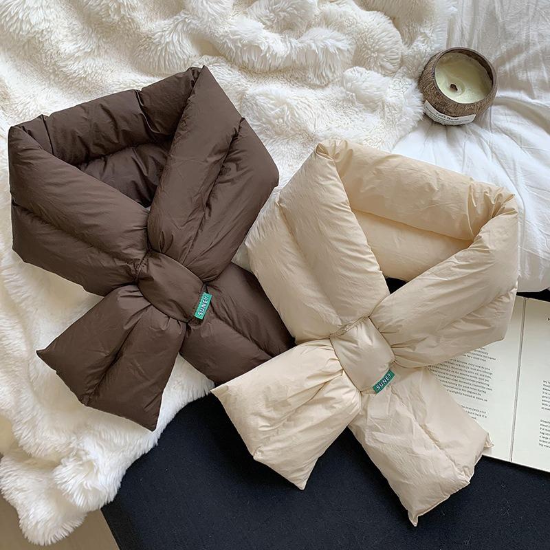Scarf Women's Winter High-end Sense New Velvet Thickened Outdoor Warm Down Cotton Scarf Scarf