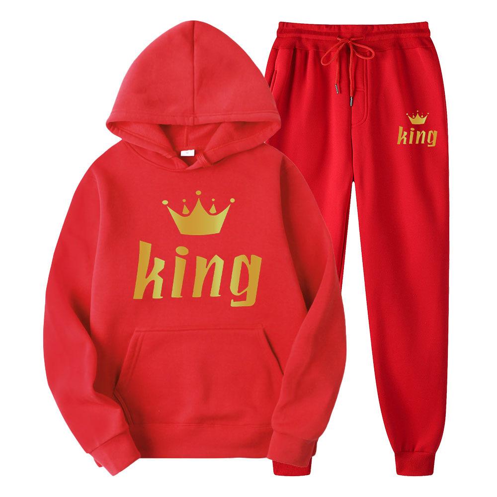 Одежда для влюбленных, мужские и женские спортивные костюмы King Queen, толстовки и брюки, одежда унисекс, толстовки больших размеров, костюмы