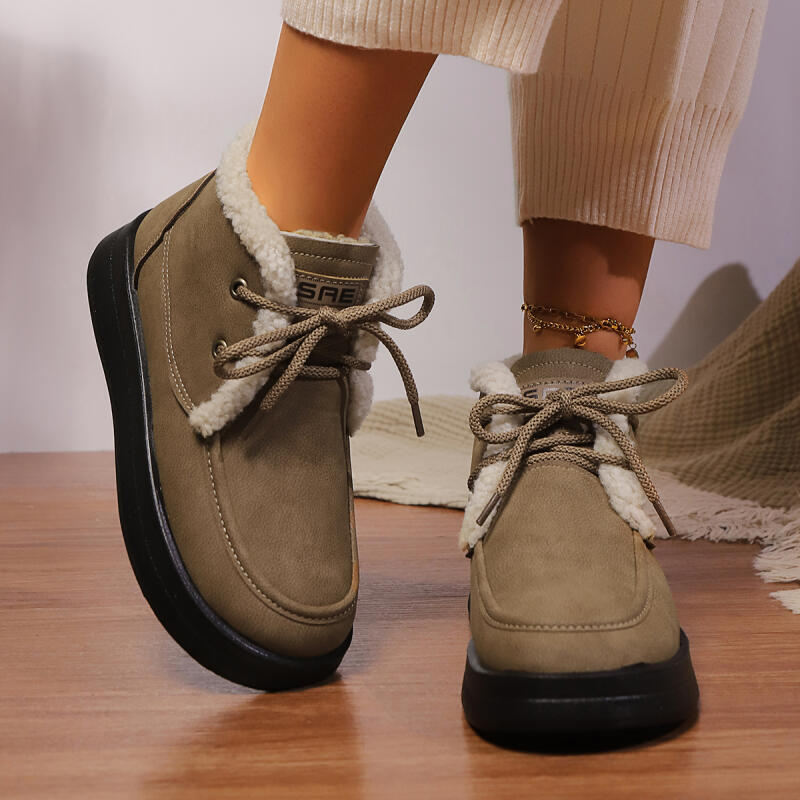 Повседневные меховые зимние ботинки на шнуровке для женщин 2025 модные ботильоны на толстой подошве с мехом зимние теплые из короткого плюша дизайнерская обувь женская