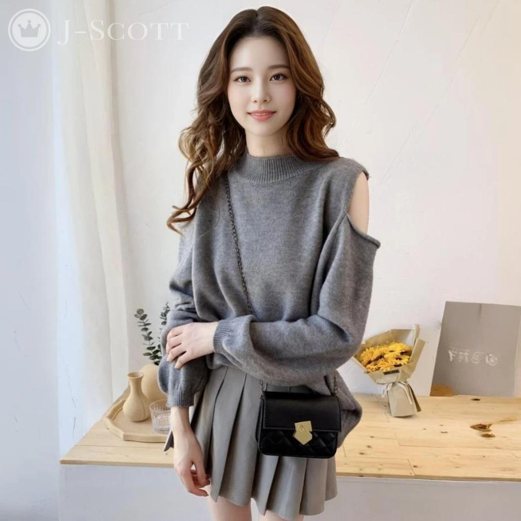 J-Scott Women's Off-the-Shoulder Knit Top, Mock Neck, Relaxed Fit, Casual, Gray, JS29-GY-XL (Limited Stock)