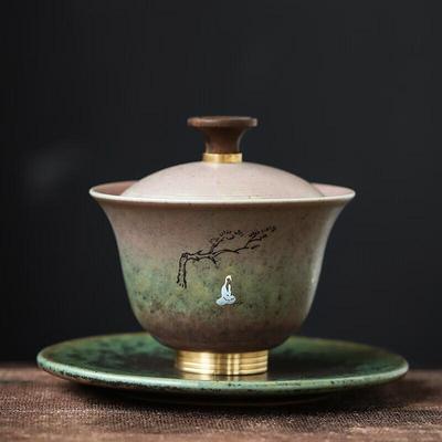 Керамический гайвань для гунфу Sushic с медной ножкой