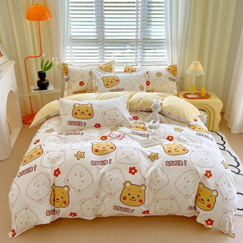 4 Thick Brushed Bed Set Single Dorm Bedding Sheet Pillowcase Quilt Cover Fresh Style