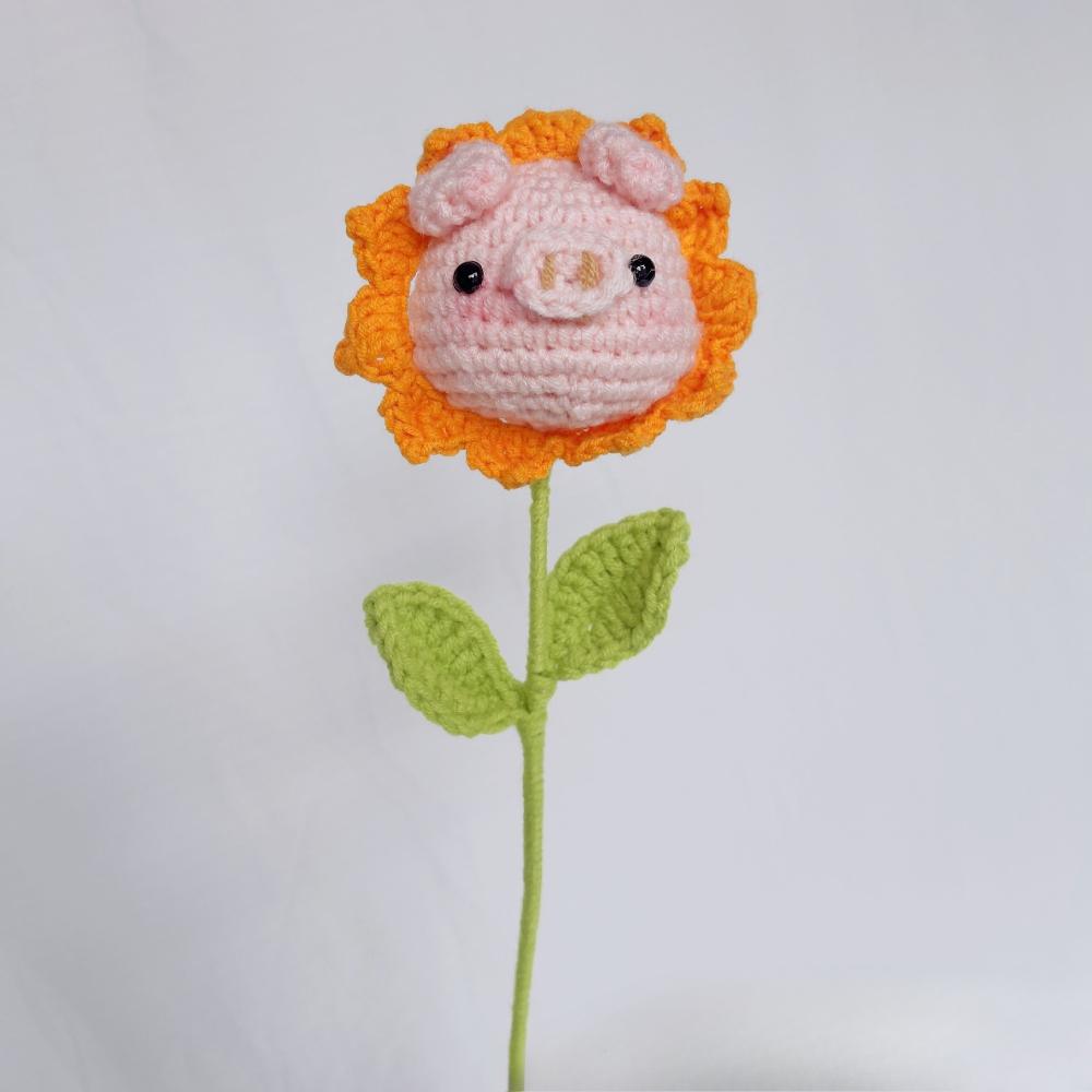 Funny Positive Pig Crochet Flower Emotional Support Pig Valentine Crochet Pig Flower Crochet Positive Animals Handmade Appreciation Gifts for Women