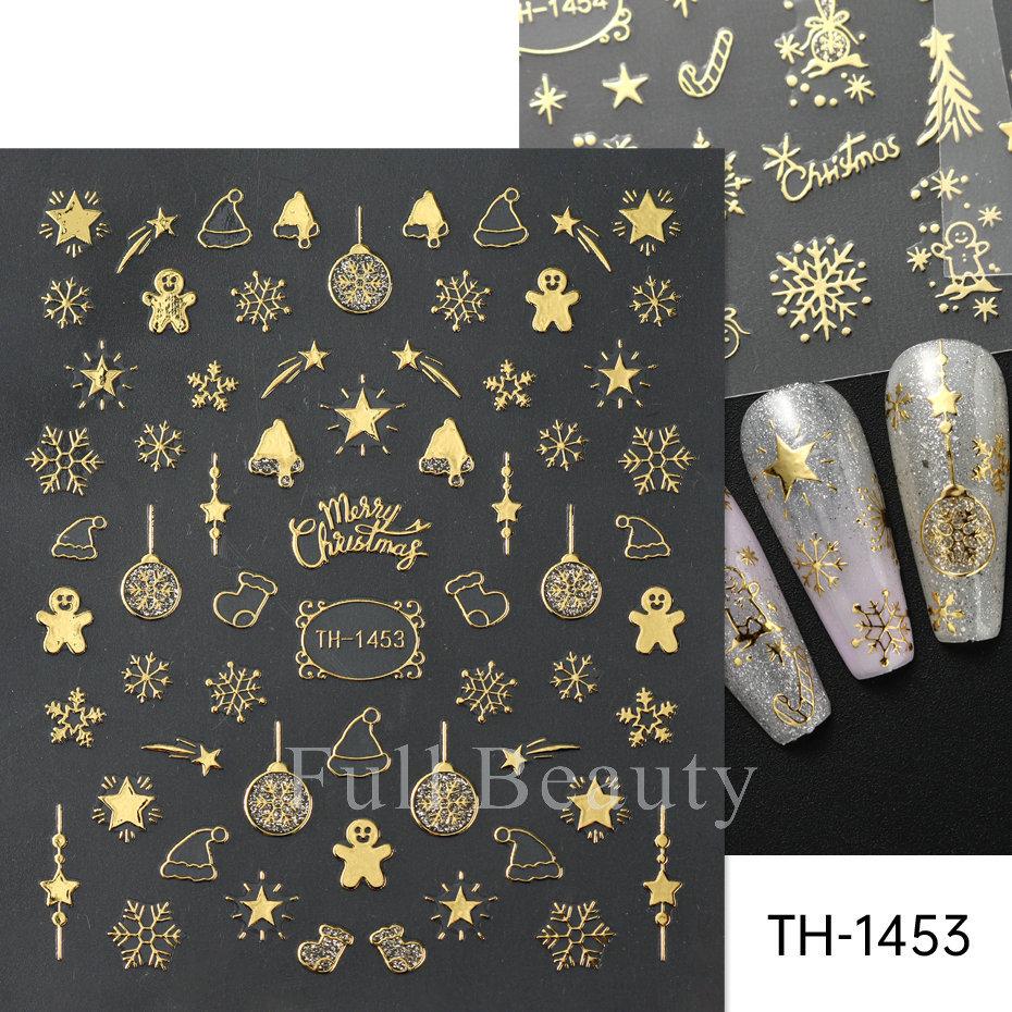 Nail Art Stickers Christmas Golden Snowflake Snowman Christmas Tree Cookie Man Snowball Cartoon Nail Stickers