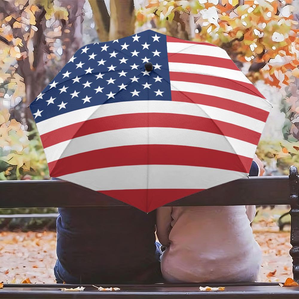 Национальный флаг США Звезды и полосы Печать Автоматически складывающийся зонт Водонепроницаемый Ветрозащитный Компактный Дорожный зонт