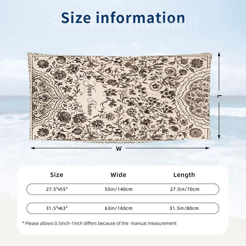 Floral Elegance 16 Theme Quick Dry Beach Towel Custom Name Text Print Large Sand Resistant Towel Beach Vacation