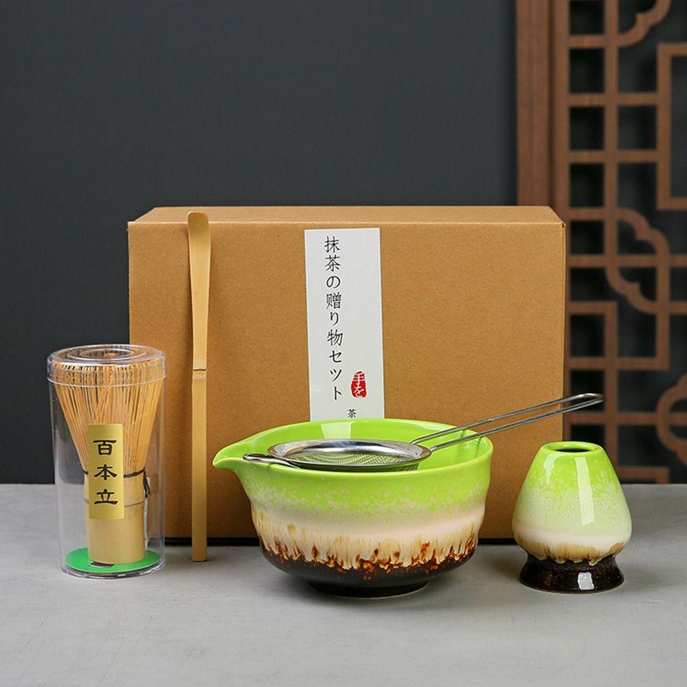 5PCS With Strainer Spoon Matcha Whisk Set Bamboo Ceramic Japanese Chasen  Stirring