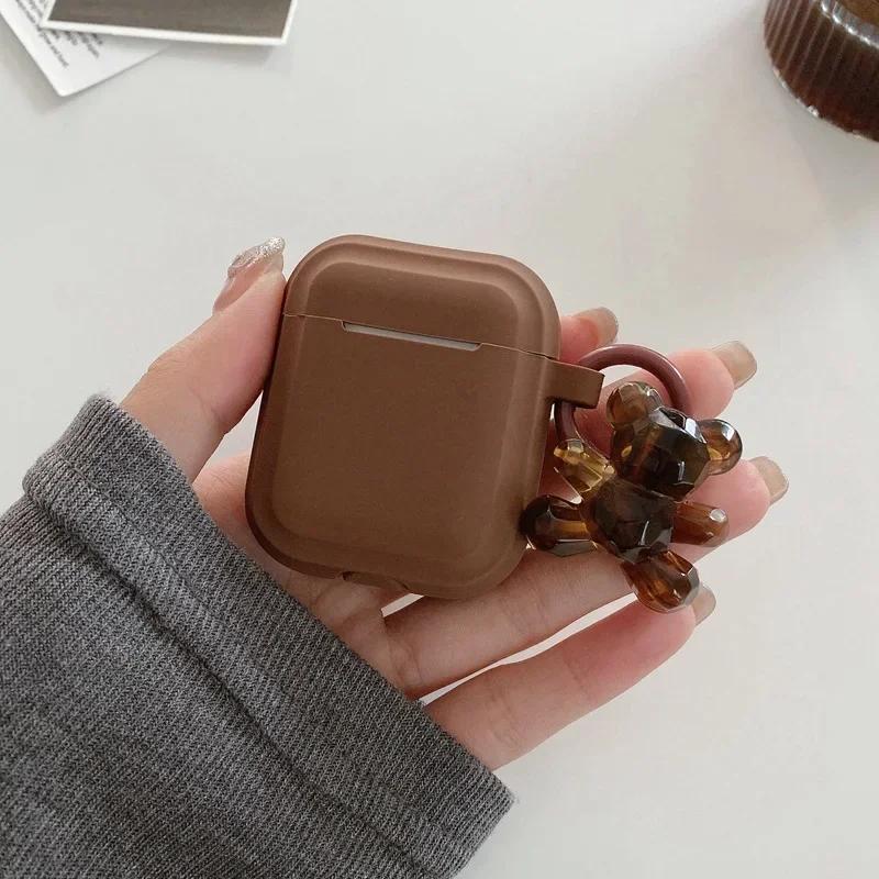 Модный Шоколадно-Хаки Чехол Для Apple Airpods Pro Чехол Мягкий Силиконовый Чехол для Наушников Для Airpods 4 3 2 1 Чехол С Брелоком-Медведем