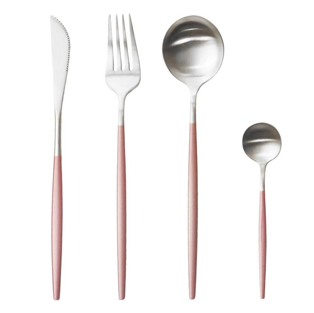 4Pcs Pink Gold Dinnerware Set Blue Gold Matte Cutlery Set Stainless Steel Tableware Set Fork Knife Spoon Silverware Flatware Set