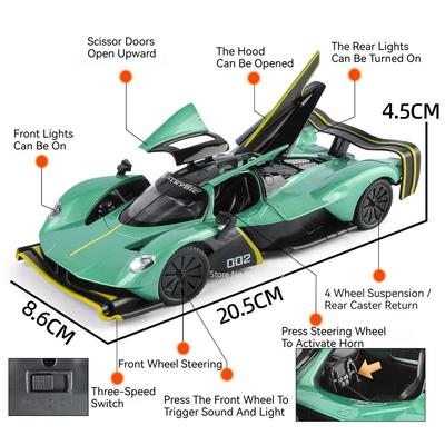 1:24 Валькирия GT-R50 Спортивный Автомобиль Модель Игрушка Литье под Давлением Сплав Двери Открываются Звук Свет Суперкар Коллекционные Украшения для Мальчиков Игрушки
