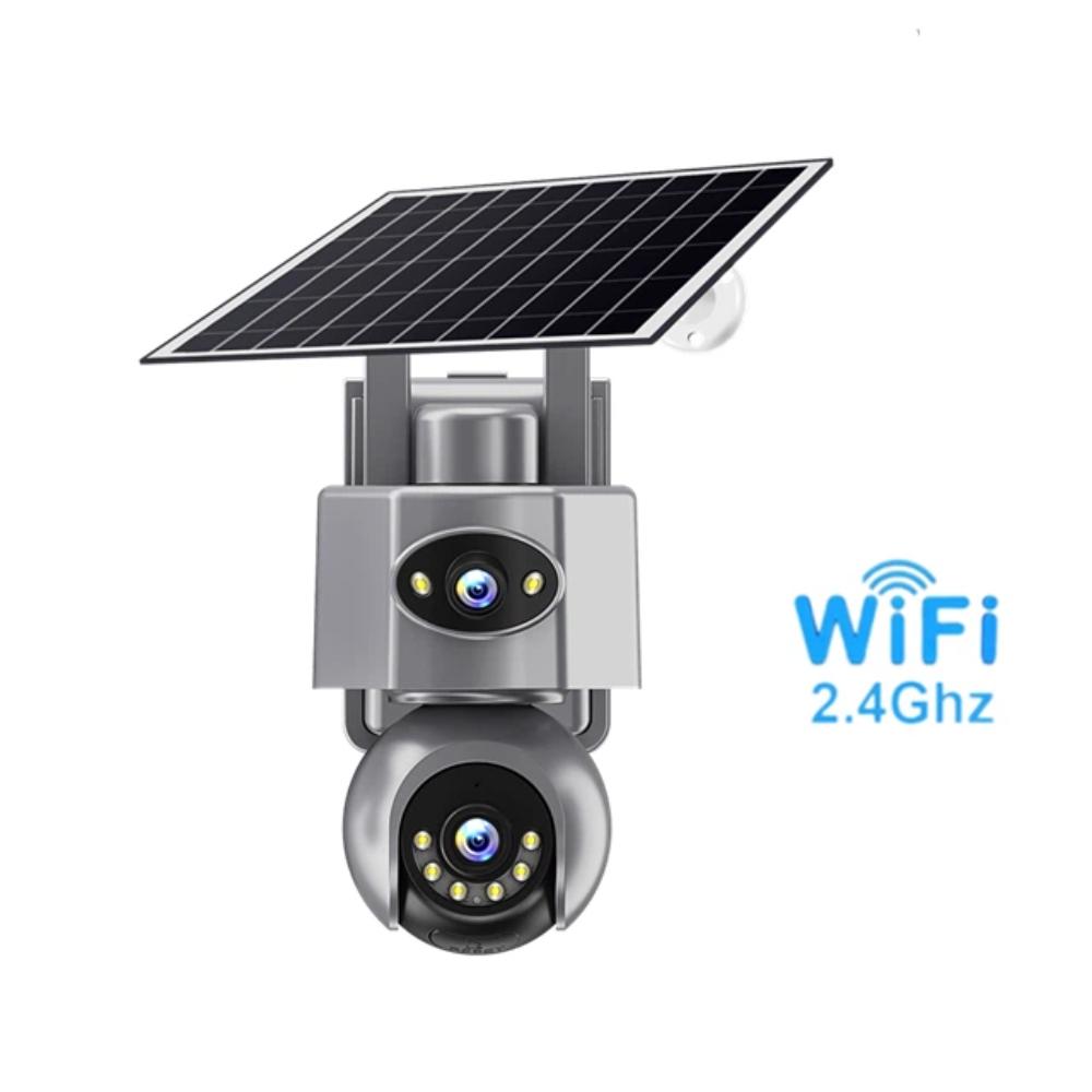 Солнечная IP-камера 4G/WiFi с двойным объективом – PTZ, 8 Мп, 10-кратный зум, Система наружного наблюдения со встроенным аккумулятором