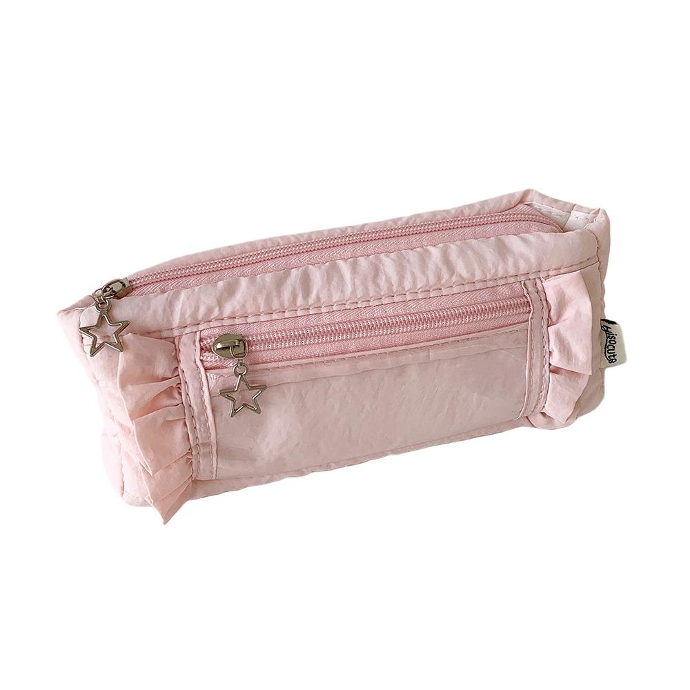 Ruffled Edge Ruffled Pencil Case Star Zipper Pencil Pouch Korean Ruffled Stationery Bag  Office