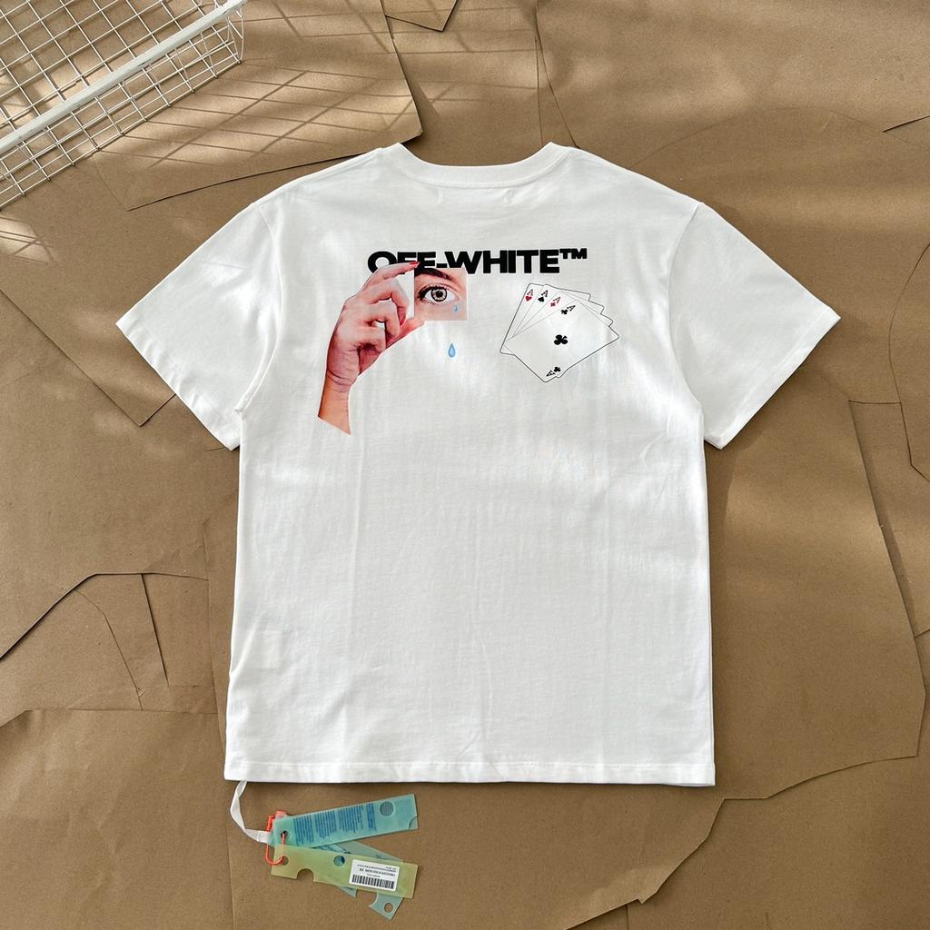 Off-White Летняя новинка 2025 года с принтом покерных карт и букв, классическая футболка с короткими рукавами для мужчин и женщин, парная футболка