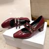Fashion 2025 Spring Autumn Women Double Buckle  Shoes Leather Square Head Square Heel Solid Color Women's Shoes