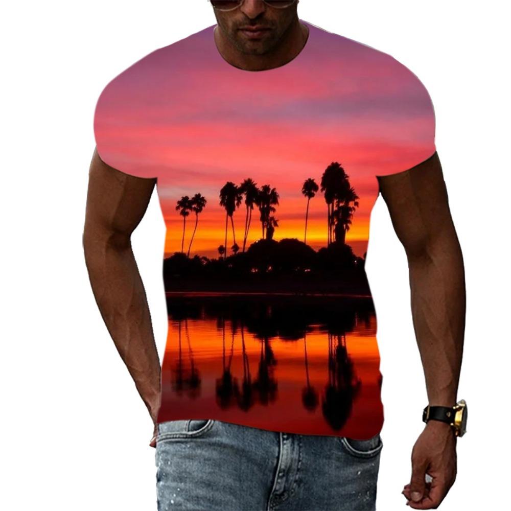 Летняя мужская модная футболка с принтом пальмы в виде 3D-принта, красивая повседневная, большой размер, с круглым вырезом и короткими рукавами