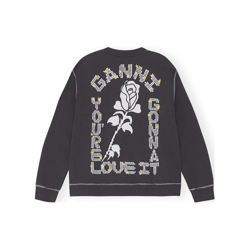 Ganni Letter Print Casual Hoodie Women hoodies Phantom-Blue T3372-252