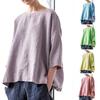 Women Cotton Linen Blouse Tops Summer Female O-Neck Solid Color Vintage Beachwear Holiday Blouse Shirts