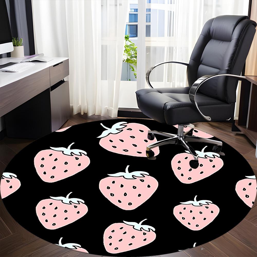 1pc Strawberry Pattern Office Round Area Rug, Mat Suitable For Office, Under Office Chairs Bedroom Living Room Home Decor, Room Deco