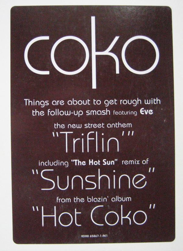 12-дюймовая пластинка COKO Triflin Sunshine Hot Sun Remix RDAB658671REI RCA 1999 США Рэп Хип-Хоп R&B Б/у