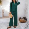 Spring and Summer Women's Casual Commuter Holiday Style Solid Colour Button Cardigan Top Wide Leg Trousers Suit
