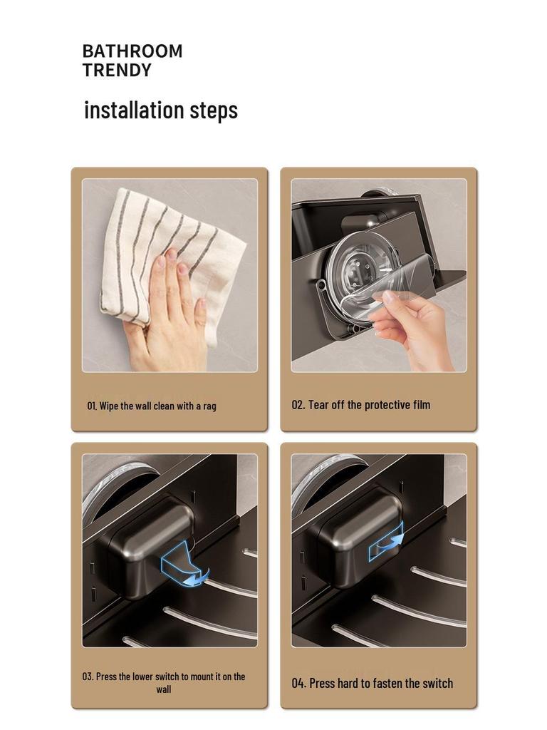 Punch-Free Bathroom Wall Shelf - Aluminum Vacuum Corner Rack