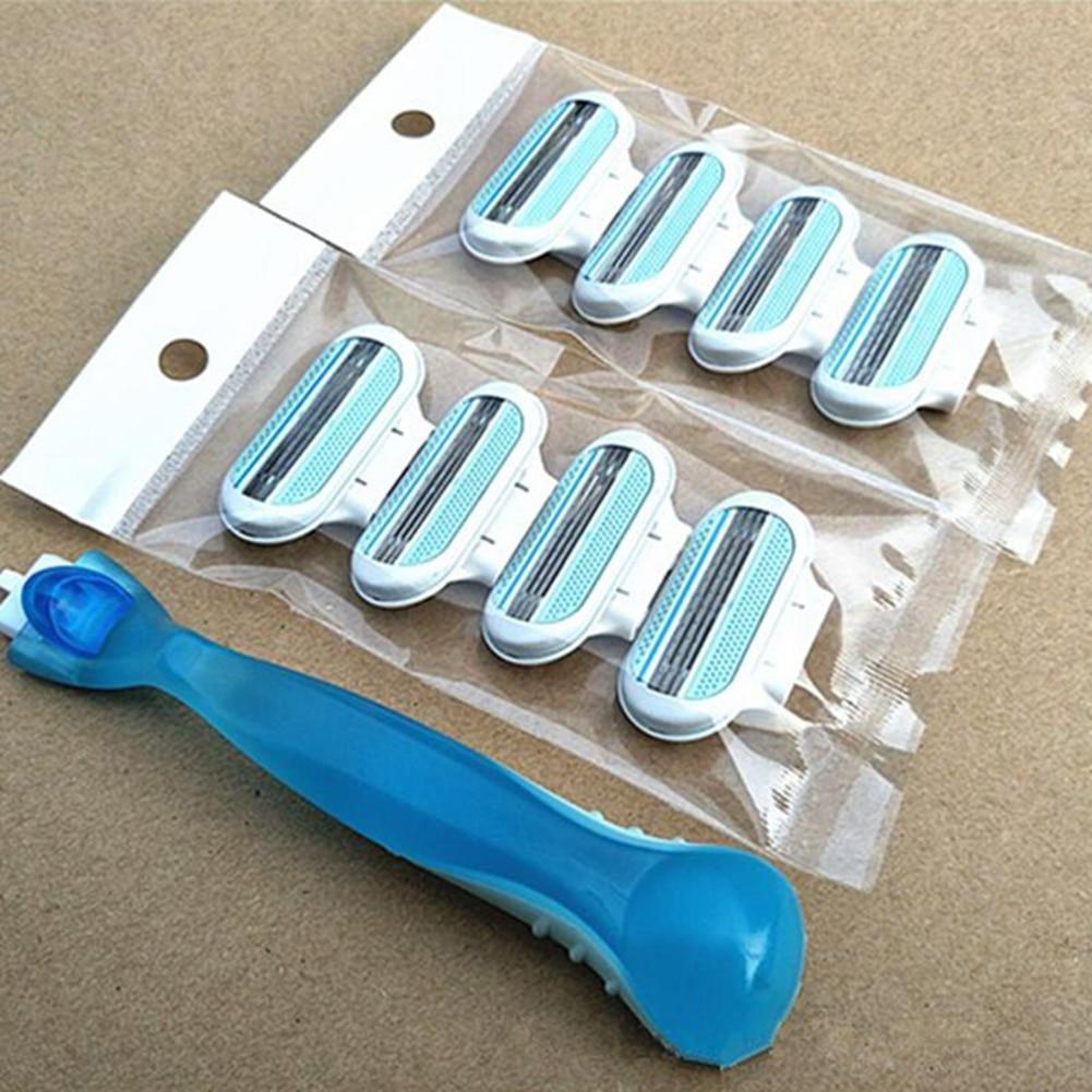 8 шт. женские лезвия для безопасной бритвы, красивое бритье для женщин, 3-слойное лезвие, сменная головка для бритвы с 1 шт. держателем