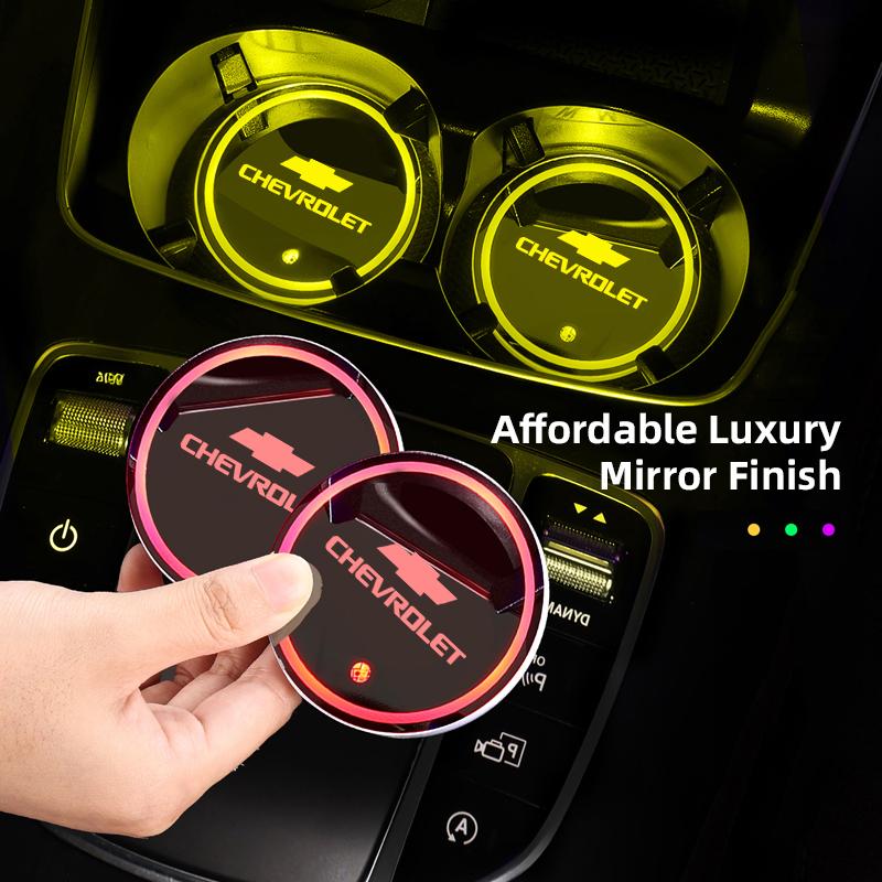 wzpc7 Car Coasters USB Charging Anti-slip Cup Pad Seven-color LED Auto Interior Ambient Light For Chevrolet Spark Captiva Cruze SS Z71