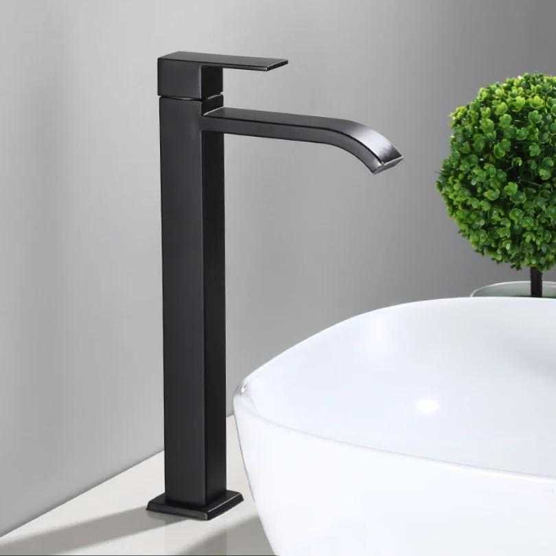black stainless steel Single Cold Faucet Black Paint Operation Bathroom Basin Tap High Faucets
