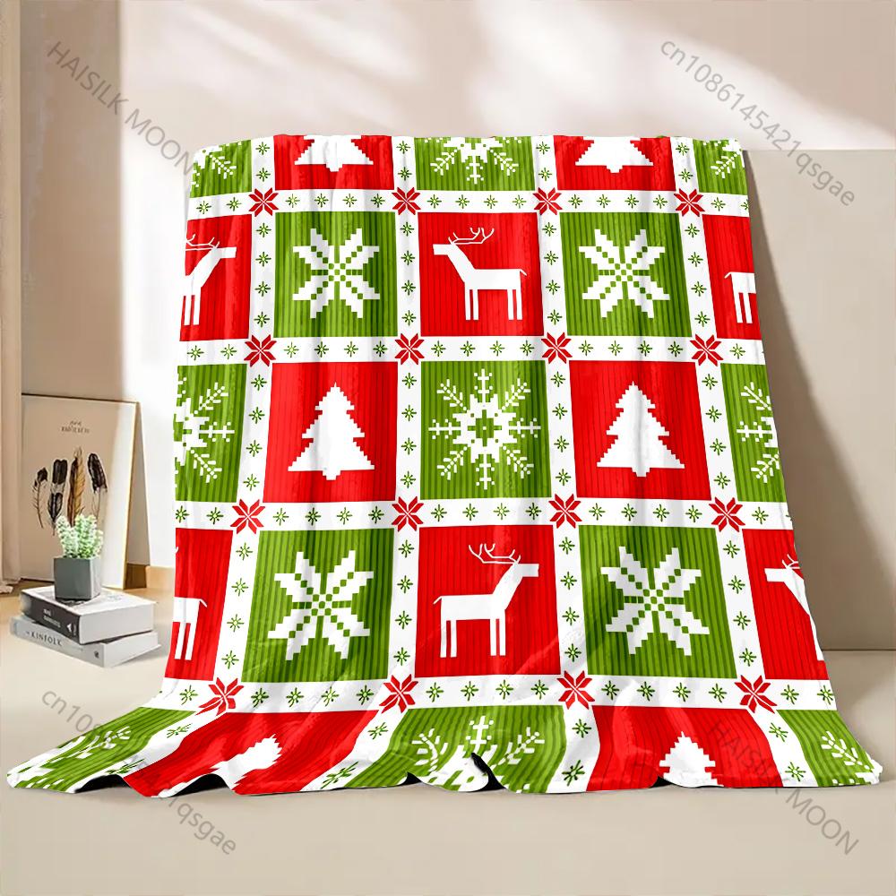 Christmas-themed Background Elements Pattern Blanket Flannel Material Soft Warm for All Seasons, Home Outdoor Camping Picnics RV