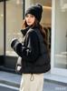 Design trendy cotton clothes hooded short jackets women's new age-reducing knitted winter cotton clothes women's splicing to keep warm