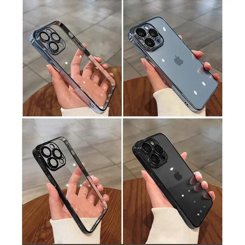 Прозрачный чехол с покрытием для iPhone 17 Air 16 1 14 13 11 12 Pro Max Plus 13 12 Mini, силиконовая накладка с защитой всей камеры