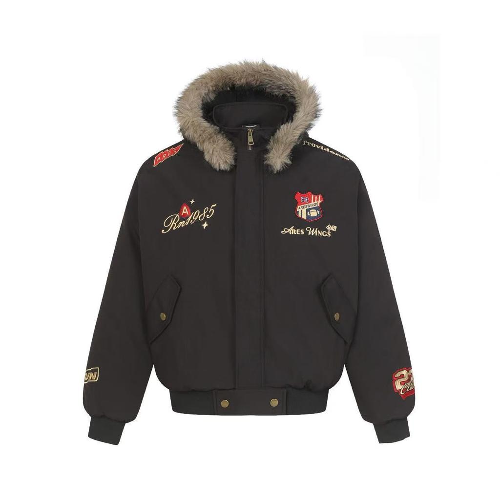 American fur collar retro embroidery couple cotton-padded coat women's winter new niche thickened warm jacket cotton trendy