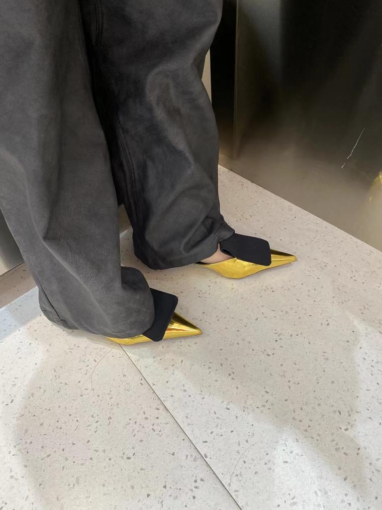 Модные повседневные женские шлепанцы, тапочки 2024 года, новые поступления, разноцветные, тонкие, на низком каблуке, золотистые, серебристые, модные женские туфли-лодочки для вечеринок, Soze 35-39