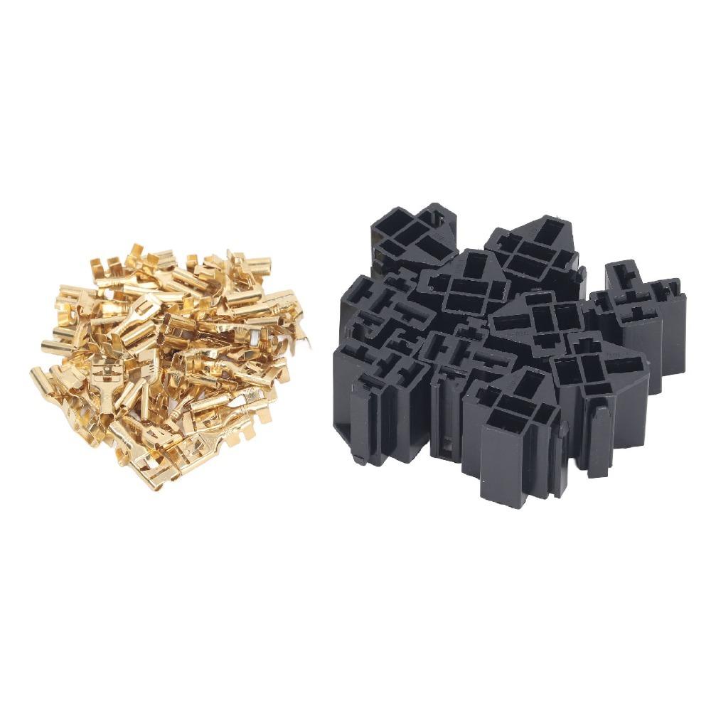 10 Set 5 Pin Terminal Relay Case Holder with 30pc 9.5mm 20pc 6.3mm Terminal ABS Relay Connector 12V 30A/ 40A
