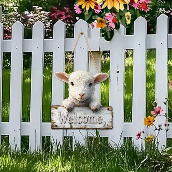 Sheep Welcome Door Sign Farmhouse Rustic Front Door Lamb Hanging Sign Indoor Outdoor Animal Hanger