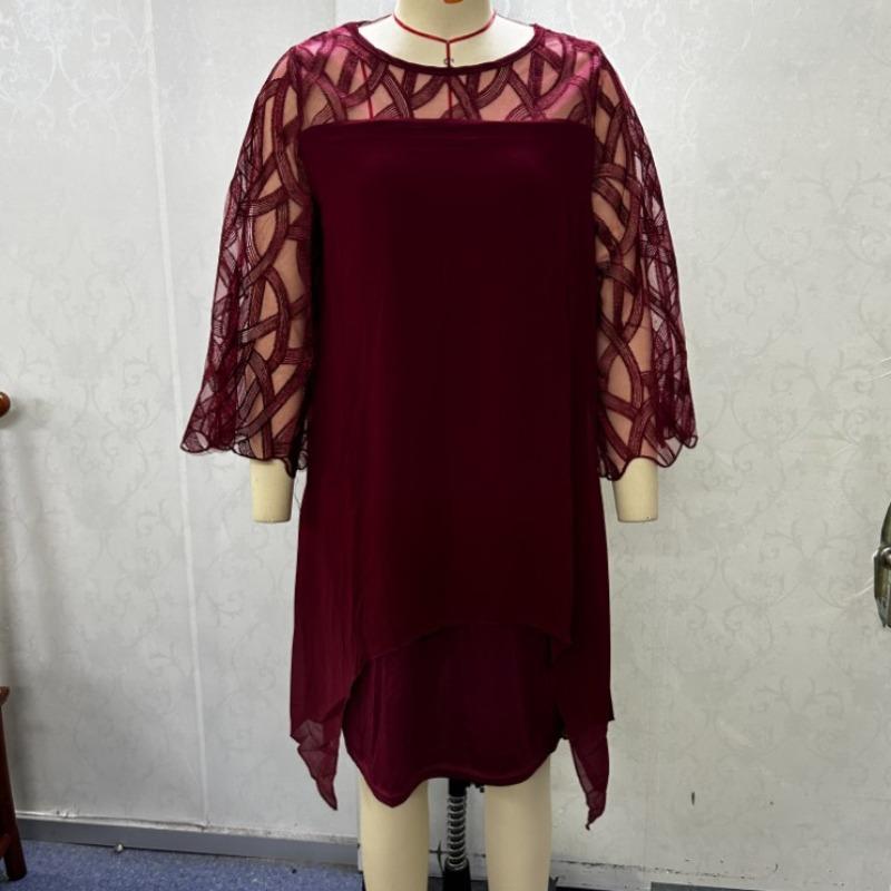 Модное кружевное пэчворк нестандартное свободное шифоновое платье для женщин, однотонное летнее платье больших размеров, женское элегантное повседневное платье с рукавом три четверти 25945