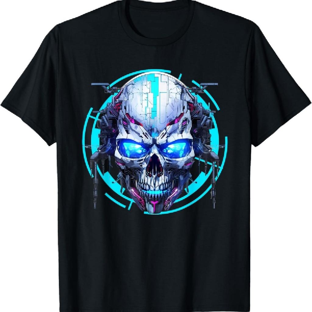 Cyberpunk Skull Cyborg Skeleton Vaporwave T-Shirt