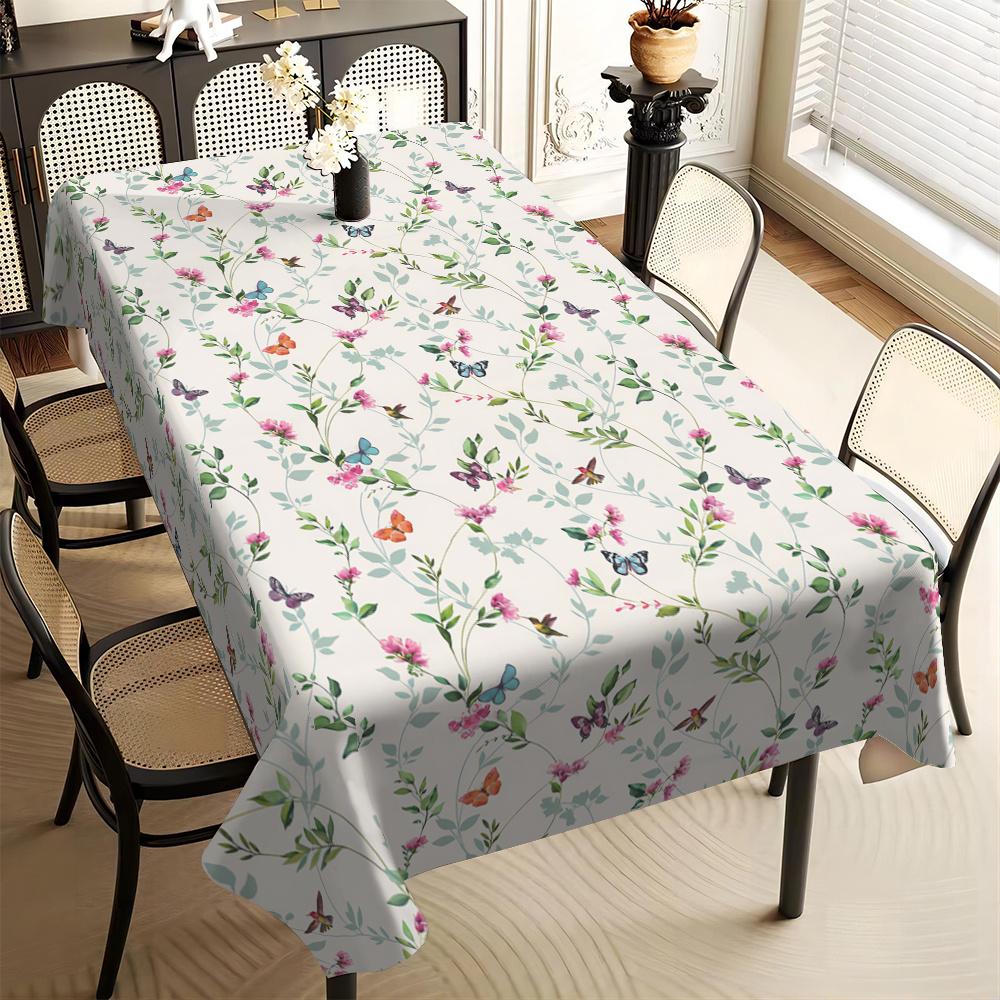 1pc Tablecover with Floral and Butterfly Scenery Print, Camping-Themed Printed Tablecloth Suitable for Picnics, Holiday Dining, and Parties, Rectangul