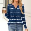 Women's Fashion Casual Long Sleeve Shirt Color Stripes Printed V Neck Up Tops