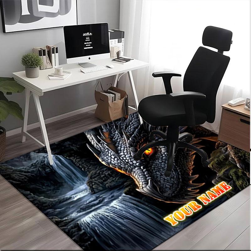 1PC Custom Name Dragon's Gaze Fantasy Art Theme Floor Mat Ideal for Living Room, Game Rooms, Office, Bedroom,Floor Mat Playful Design