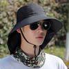 Unisex Sun Hat Neck Protection Hollow Mesh Windproof Fixed Strap Anti-UV Foldable Sunscreen Breathable Gardening Fishing Outdoor Cap